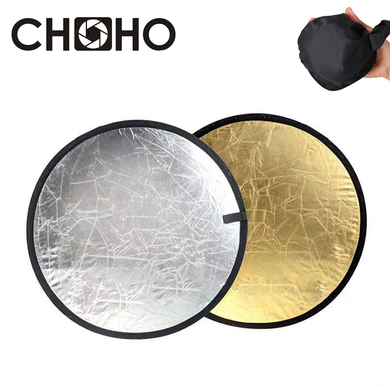 Reflector Disc Silver - Reflektierender Reflektor, 30 cm, Haltegriff, 2-in-1,