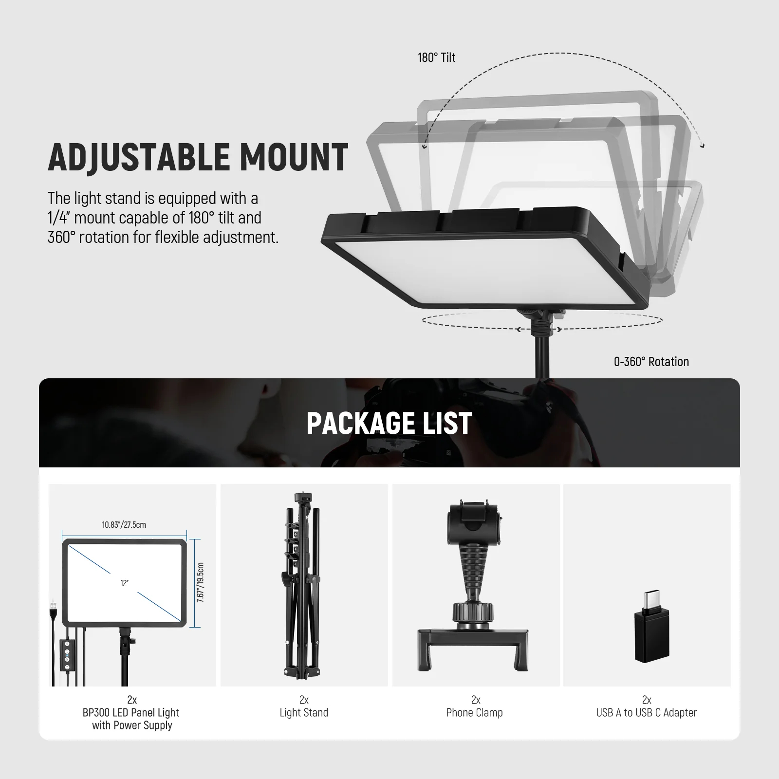 Photography Lighting Kit Neewer - NEEWER BASICS 2er-Pack LED-Videolicht-Panel-Beleuchtungsset für Fotografie-Filmaufnahmen,