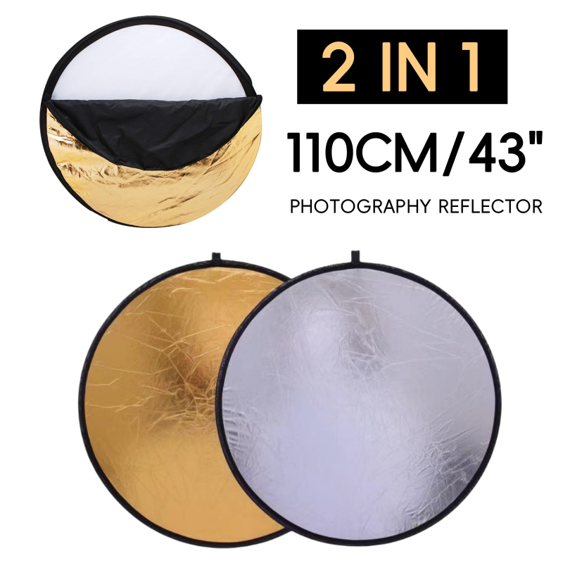Reflector Disc Silver - 110cm Fotografie-Mini-Reflektor 2-in-1 Zusammenklappbarer Multi-Disc-Lichtreflektor mit